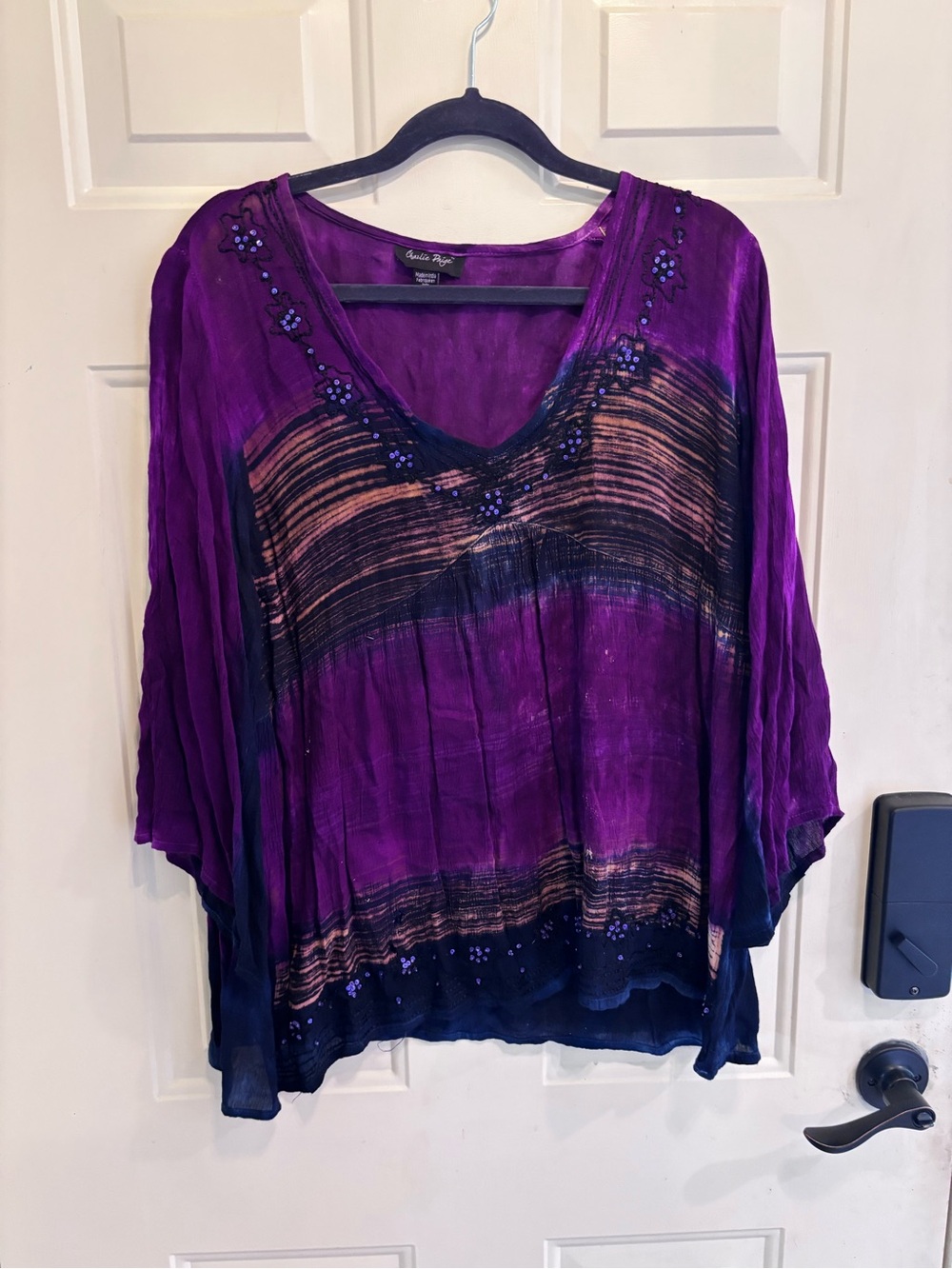 Charlie Paige Purple and Navy Embellished Boho V-Neck Tunic - Picture 5 of 6